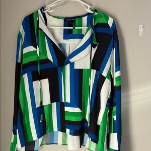Halston Heritage Colorful Geometric Blouse - Green, Blue, Black